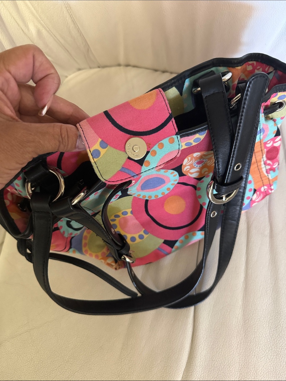 Talbots Multicolor Circle-Print Shoulder Bag with Black Trim - Picture 6 of 6